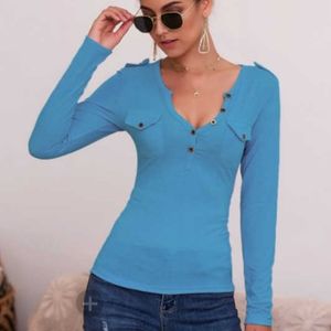Blue button down henley long sleeve sexy shirt top